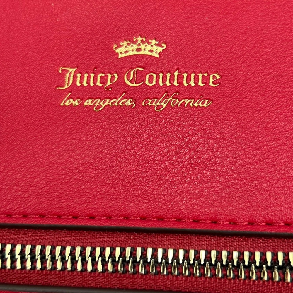 Juicy Couture Satchel Bag Women Large Red Good Quilted Nylon Crossbody Key Charm - Picture 3 of 11